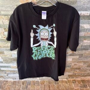 Rick and Morty Black  T-Shirt with Cartoon Graphic
Peace among worlds
